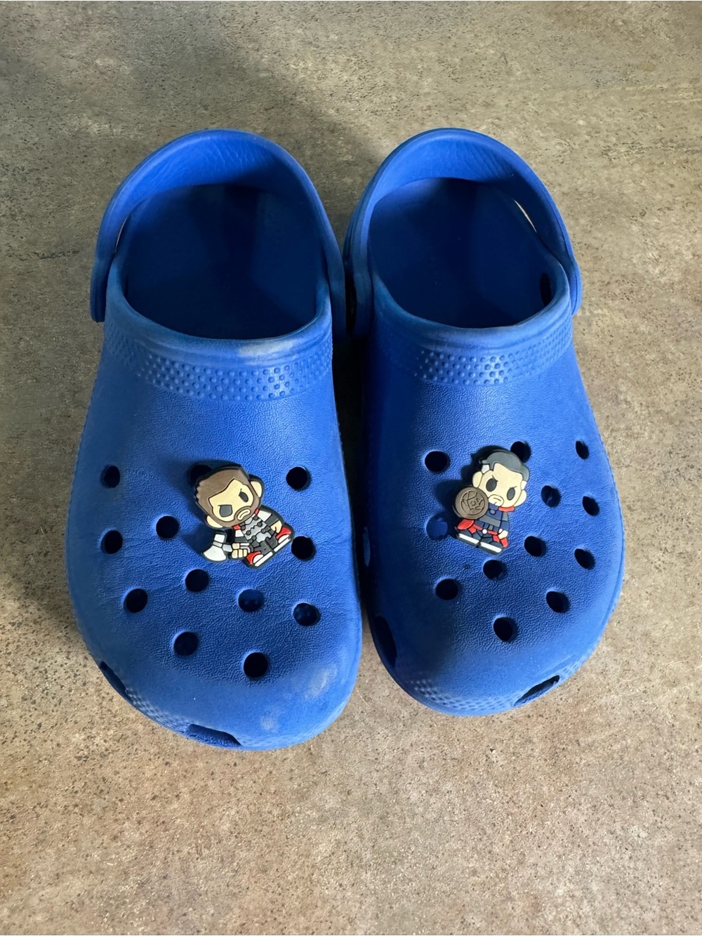 Crocs Kids Blue Slip-On Clogs with Superhero Charms Boys Size 13
